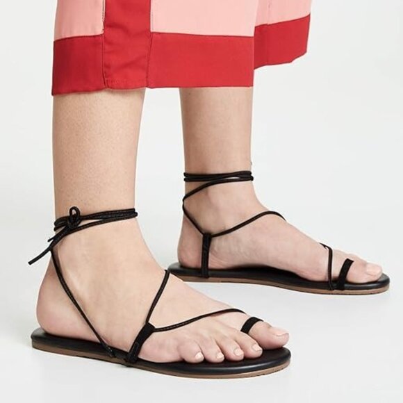 New TKEES Jo Sandal in Black leather wrap around lace up ankle strap flat - Picture 2 of 5